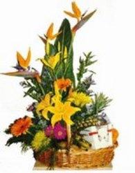 Basket of Flowers Chocolates and Fruit