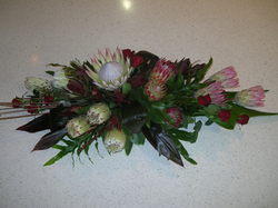 Long Low Arrangement - Protea and Roses