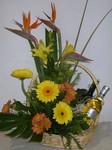 Basket of Flowers and Wine