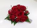 Red spray rose wrist corsage