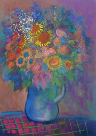 Spring Flowers in a Blue Jug