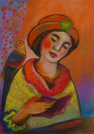 Woman Reading With Parrot