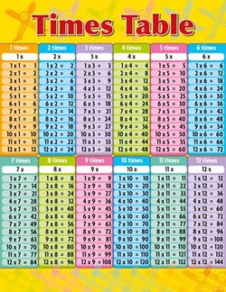 Times Table Educational Chart
