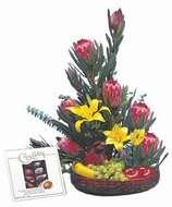 Chocs, fruit and flowers