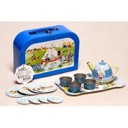 Tin Tea Set with Sailboat Design