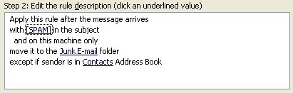 Outlook Spam Rule Filter