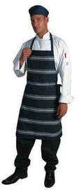'DNC' P/V Blue and White Stripe Bib Apron - No Pocket