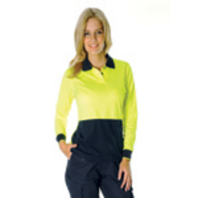 'DNC' HiVis Ladies Long Sleeve Two Tone Fluoro Polo