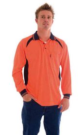 'DNC' HiVis Cool Breeze Long Sleeve Contrast Mesh Polo