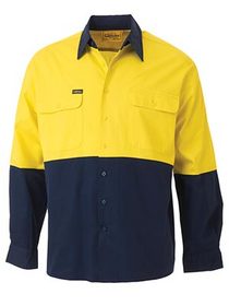 'Bisley Workwear' Lightweight HiVis Long Sleeve Drill Shirt