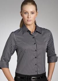 'Corporate Reflection' Ladies Bold Stripe ¾ Sleeve Tailored Shirt