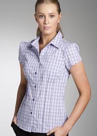 'Corporate Reflection' Ladies Fine Check Short Sleeve Shirt with Pin Tucked Front