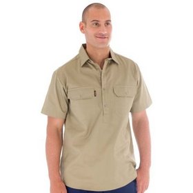 'DNC' Cotton Drill Close Front Work Shirt, Short Sleeve