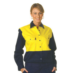 'DNC' Ladies HiVis Two Tone Long Sleeve Cotton Drill Shirt