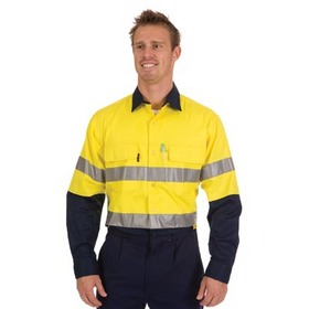 'DNC' HiVis Two Tone 3 Way Cool Breeze Long Sleeve Cotton Shirt with 3M Reflective Tape