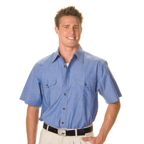 'DNC' Cotton Short Sleeve Chambray Shirt with Twin Flap Pocket