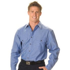 'DNC' Cotton Long Sleeve Chambray Shirt with Twin Flap Pocket