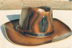 Emu inlay full grain leather hat