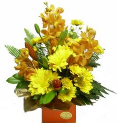 box arrangement yellow flowers