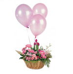 Celebration Basket Arrangement and Three Balloons