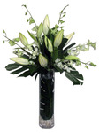 Tall Arrangement in Glass Vase - White