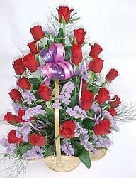 Two dozen roses basket arrangement