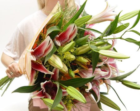 Oriental and Asiatic lilium hand tied bouquet