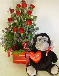gorilla and roses