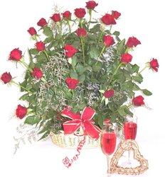 Romantic 2 dozen rose arrangement in basket