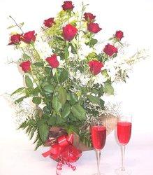 Valentines dozen roses with white orchids