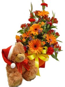 Christmas Teddy with flowers