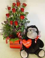 gorilla and roses
