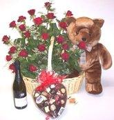 Roses, champagne, box chocolate  and giant teddy hamper