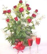 Valentines dozen roses with white orchids