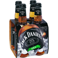 JACK DANIEL'S and DRY 4 PACK STUBBIES 330ML