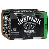 JACK DANIEL'S 10% AMERICAN SERVE DRY 4 PACK 250ML CANS