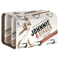 JOHNNIE WALKER RED and GINGER 6 PACK CANS 375ML