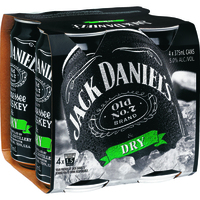 JACK DANIEL'S and DRY 4 x 375ML CANS