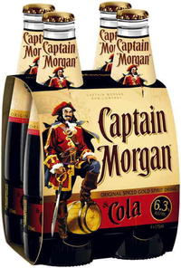 CAPTAIN MORGAN SPICED 6.3% and COLA 4 PACK STUBBIES