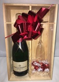 MOET CHANDON N/V PINE GIFT BOX WITH FLUTE and CHOCOLATES