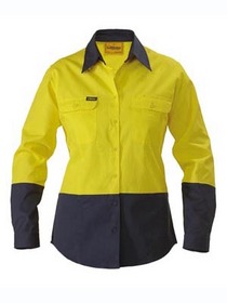 'Bisley Workwear' HiVis Ladies 2 Tone Long Sleeve Drill Shirt