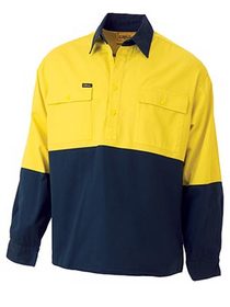 'Bisley Workwear' HiVis Long Sleeve Closed Front Drill Shirt