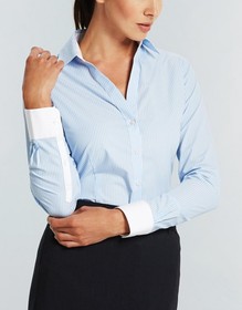 'Gloweave' Ladies Nano Yarn Dyed Bold Stripe Long Sleeve 'Y' Placket Shirt