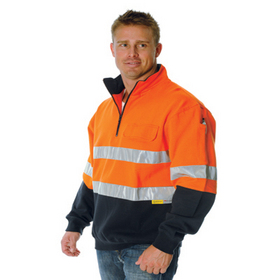 'DNC' HiVis Two Tone  Zip Cotton Fleecy V-Neck Windcheater with 3M Reflective Tape