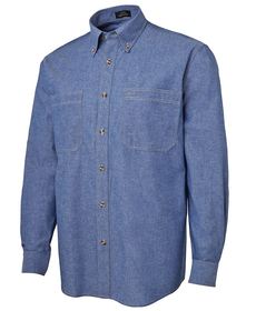 'JB' Mens Cotton Chambray Long Sleeve Tan Stitch Shirt