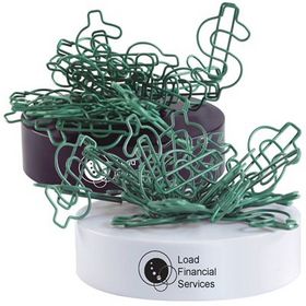'Logo-Line' Green Dollar Sign Shaped Paperclips On Paperweight Magnetic Base