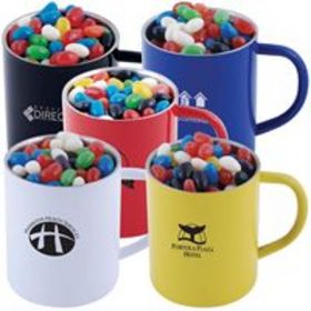 'Logo-Line' Assorted Colour Mini Jelly Beans in Double Wall Stainless Steel Coloured Mug