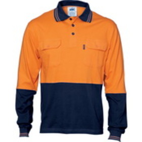 'DNC' HiVis Cool-Breeze 2 Tone Cotton Jersey Long Sleeve Polo Shirt with Twin Chest Pocket