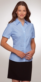 'City Collection' Ladies Cap Sleeve Shadow Stripe Blue Shirt
