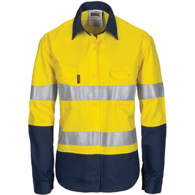 'DNC'  Ladies HiVis Cool-Breeze Long Sleeve Cotton Shirt with CRS Reflective Tape